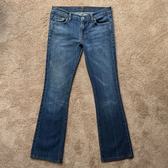Vintage Y2K 7 For All Mankind Original 080 Low Rise Flare Jeans Med Wash Size 29 - Picture 2 of 12